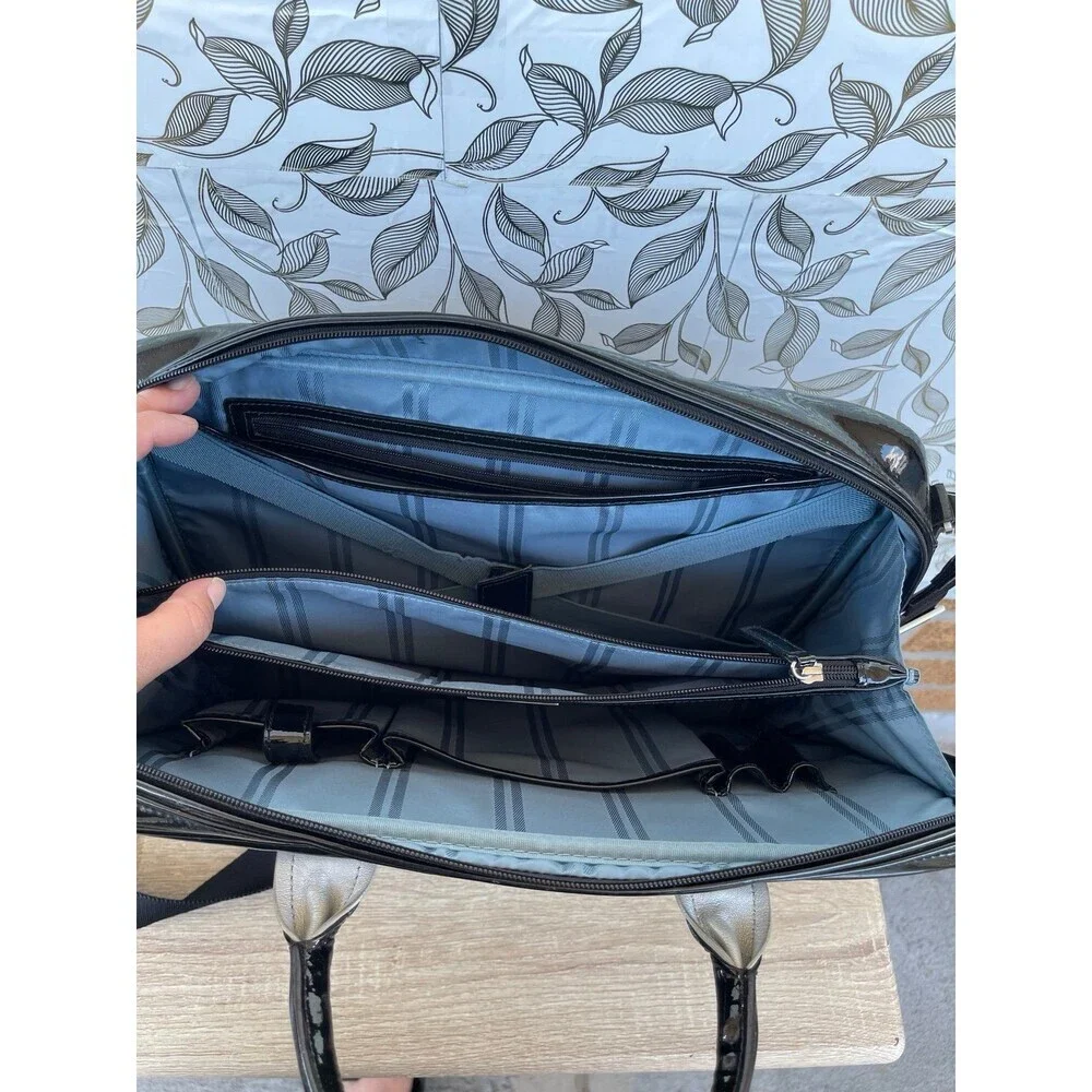Tumi Black Patent Leather Laptop Briefcase Bag Wave Quilted Retro Whimsigoth Y2K